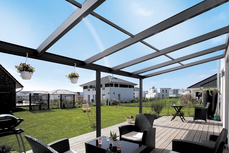 Skan Holz Aluminium Terrassenüberdachung Monza Breite 434 cm