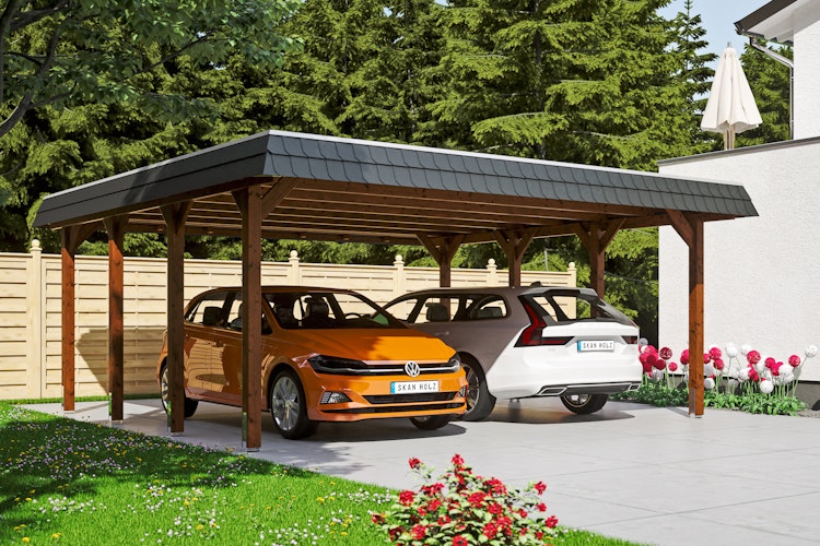 Skan Holz Spreewald - Walmdach Doppelcarport Breite 585 cm